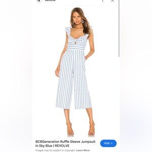 BCBG Blue and White Cropped Jumpsuit